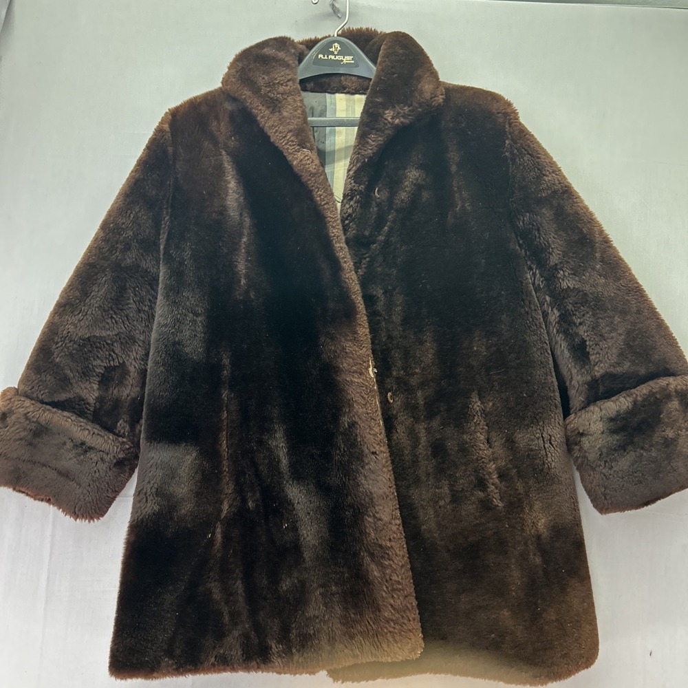 Vintage 1950s Brown Fur Coat Sheared Beaver Muskrat AFL Union St Joseph